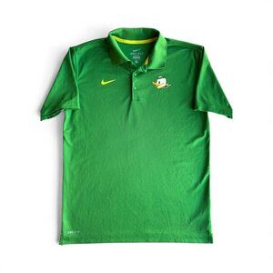 Nike Oregon Ducks Dri-Fit Polo Shirt Mens L Green Yellow Embroidered Logo 100% P
